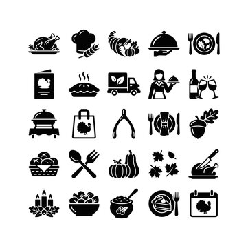 Thanksgiving Catering Food Icon Set Feast Restaurant Vector Glyph Art