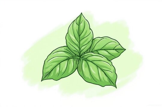 Fresh green basil leaves illustration with a soft light green background