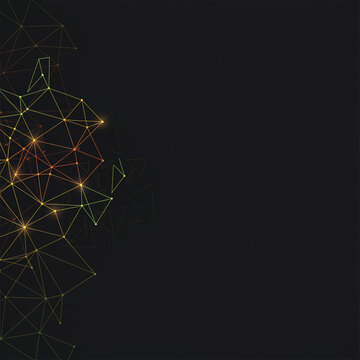Network constellation graphic illustrates glowing yellow geometric nodes linked together on dark space.