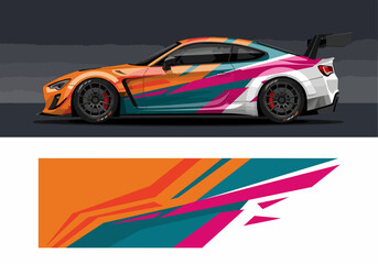 Fototapeta premium Colorful sports car with dynamic geometric wrap design
