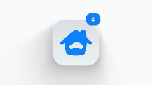 3D garage house icon with car symbol and counter badge, built for auto repair updates, parking space alerts, and home mechanic apps. 