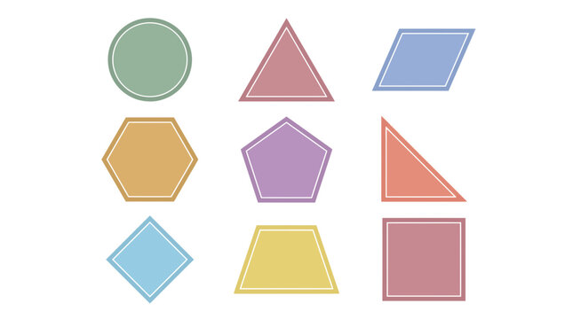 Colorful geometric shapes featuring soft pastel tones arranged neatly in a structured flat vector grid design