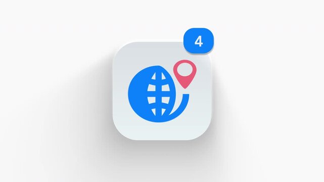Detailed 3D globe with location pin icon and counter badge, perfect for international travel apps, worldwide tracking, and global news alerts. 