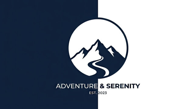 Mountain landscape logo with path for adventure brand.