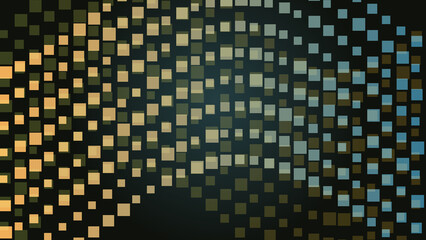 Geometric square pattern shifting towards right, creating a modern digital flow against a dark...
