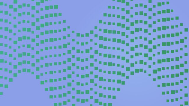 Abstract pixelated pattern featuring green squares undulating across a soft lavender background, perfect background representing digital technology and modern design concepts