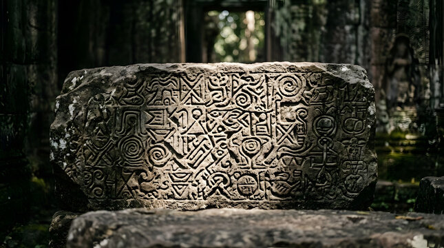 Ancient Stone with Mysterious Carved Symbols