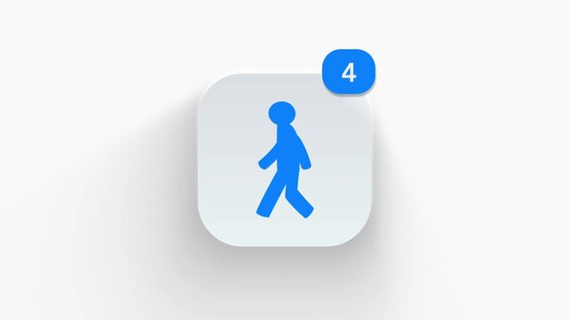 Modern 3D walking person icon with notification counter, suitable for pedometer fitness trackers, walk navigation, and activity alerts. 