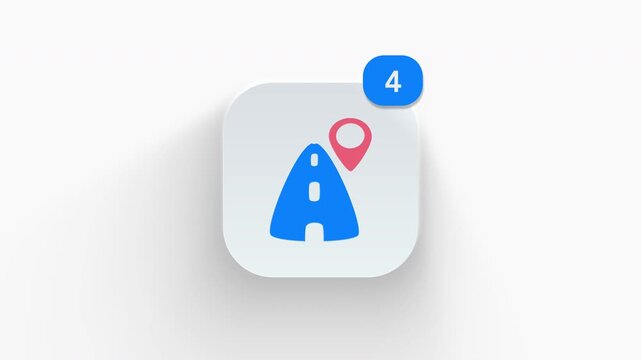 Interactive 3D road and location pin icon with notification badge, perfect for highway navigation, route updates, and travel apps. 