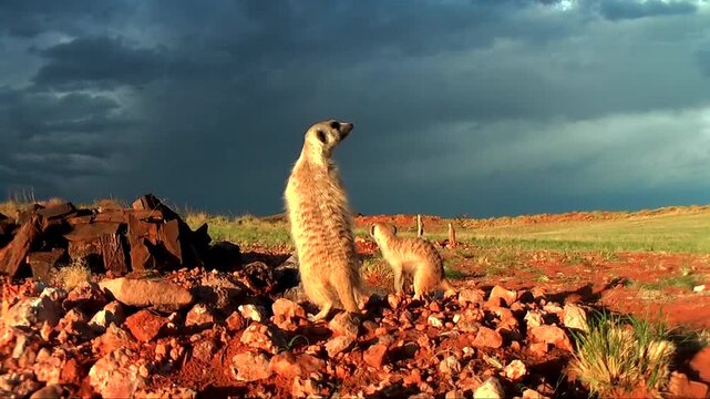 free living meerkat or suricate standing on lookout looking around 13.3