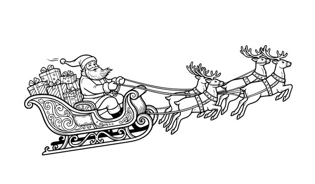 Santa Claus Driving Sleigh Christmas Winter Vector Illustration
