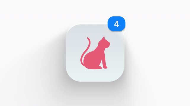 3D animated icon featuring a sit cat silhouette in a badge for pet care and feline themes. 