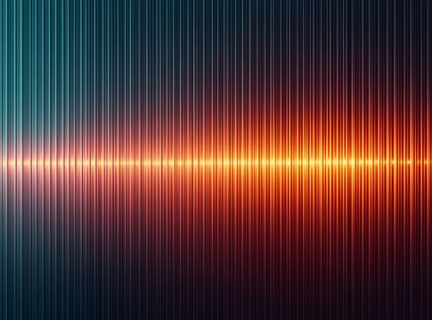 Vertical fluted glass panel background with horizontal glowing warm orange light beam across dark teal surface