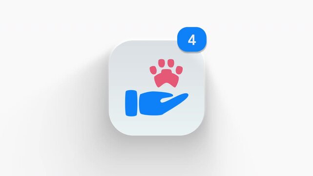 3D animated icon of a human hand holding an animal paw, representing pet rescue, adoption, and care. 