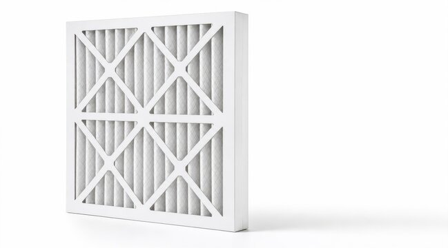 Pleated HVAC air filter on white background