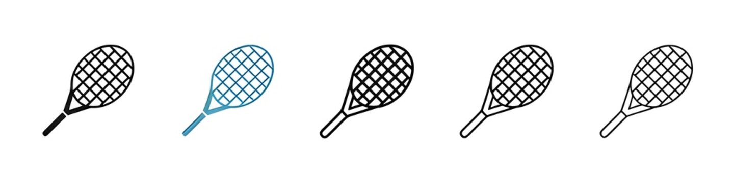Racquet line icon set. tennis racket vector icon. bat tennis championship match sign for UI designs. Thin line customizable illustration. Symbol. Vector isolated outline drawing. Editable stroke 