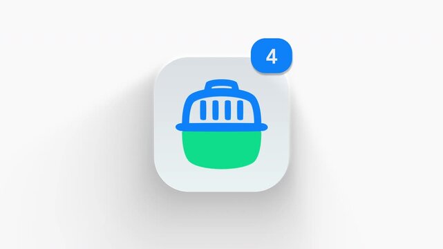 3D animated portable pet carrier crate icon for cat and dog travel, transport, and vet visit. 