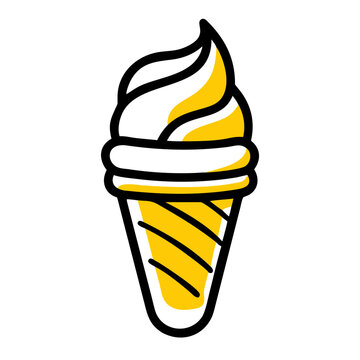 Ice cream cone with yellow swirls and black lines on checkered.