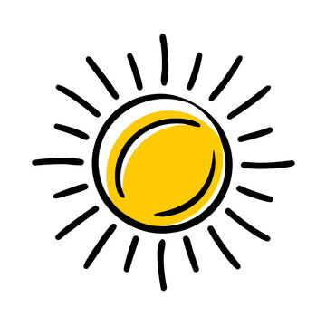 Bright sun with rays on transparent background simple.