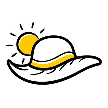 Summer hat with sun and yellow band on transparent background.