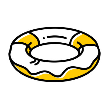 Summer swim ring vector icon with yellow accents and black outlines.