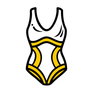 Monokini swimsuit vector graphic with yellow stripes and black line.