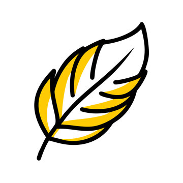 Hand drawn leaf vector illustration with yellow filling and strokes.