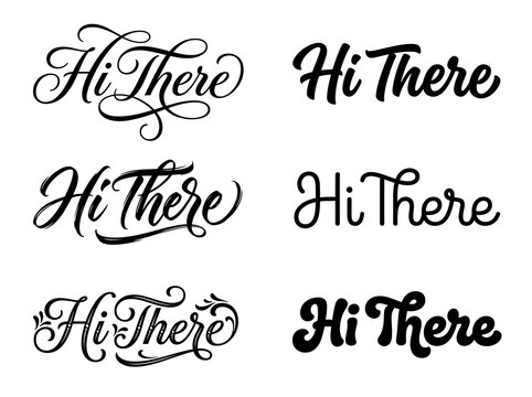 Diverse handwritten 'Hi There' typography designs in black isolated on white background