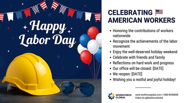 Labor day celebration with a hard hat and patriotic american flag background