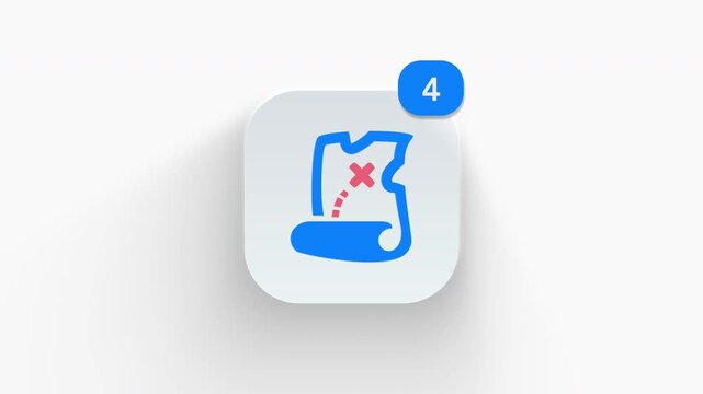 3D animated scrolled treasure map icon with mark for pirate exploration and quest adventure. 