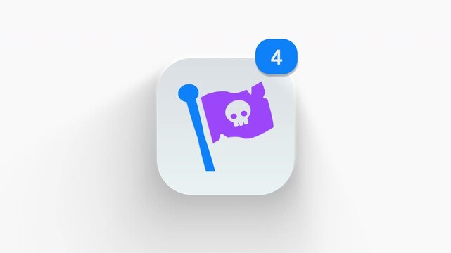 3D animated pirate flag icon featuring skull and crossbones emblem for danger and corsair themes. 