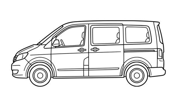 Modern family minivan side view line art outline vector illustration