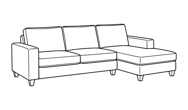 Modern L shaped sectional couch sofa line art outline vector illustration