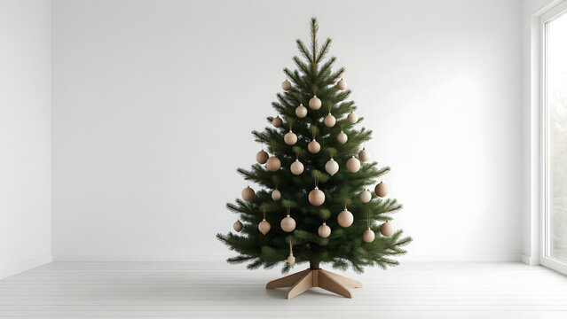Minimal Scandinavian Christmas tree in a bright modern interior