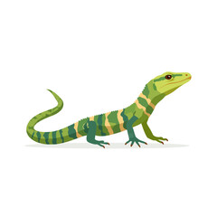 Fototapeta premium Green Striped Lizard Reptile Icon Isolated