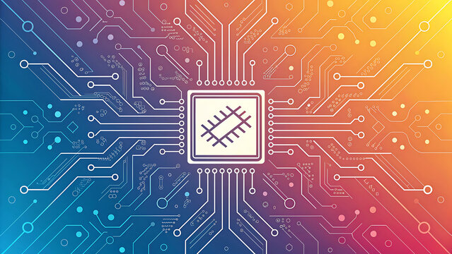 Microchip technology concept graphic on gradient circuit board