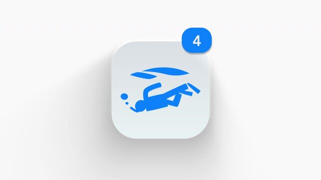 3D animated scuba diver icon for deep sea diving, underwater sport, coral exploration, and marine life. 