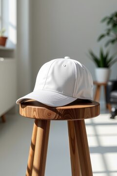 White cap rests on wooden stool