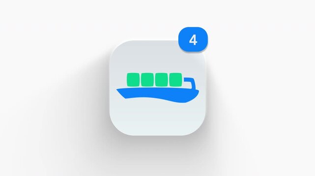 3D animated container cargo ship icon for maritime freight, global ocean logistics, and trade transport. 