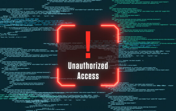 Unauthorized access, system warning sign, encryption, firewall, code, computer crime. Computer language, data breach, spyware, hacker, communication problems, security, privacy.