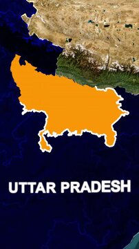 Uttar Pradesh State Map Highlighted in Orange on India Map with Geographic Boundary