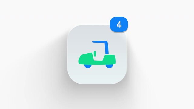 3D animated electric shuttle cart buggie icon for golf resort, airport transport, and facility ride. 
