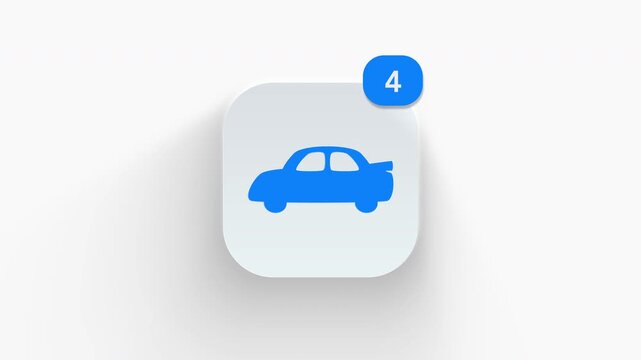 3D animated sedan car icon with rear spoiler for sports tuning, personal vehicle drive, and transport. 
