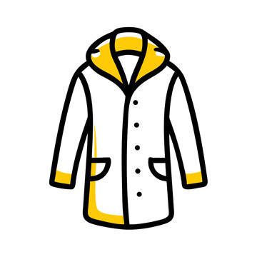 Modern winter parka coat with yellow accents and buttons vector icon.