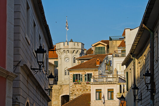 Clock Tower in Herceg Novi at sunset