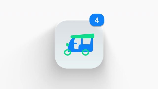 3D animated traditional auto rickshaw tuk-tuk icon for Asian city transport, tourism ride, and culture. 
