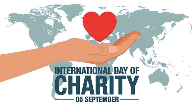 International day of charity with heart symbol and global giving concept