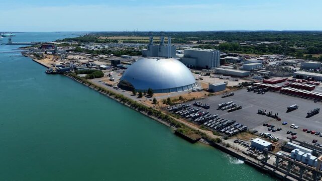 Aerial View of Modern Energy Recovery Facility and Waste to Energy Incinerator in Marchwood UK