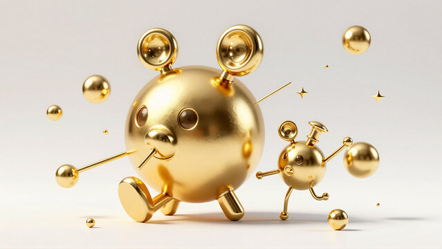 Golden Spheres with Cute Character Design