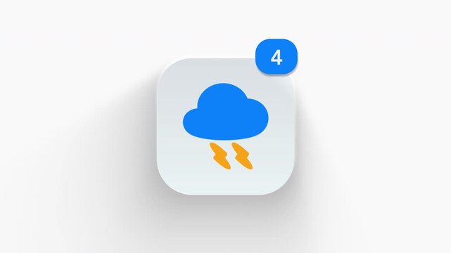 3D animated thunderstorm cloud icon with bolt lightning flash for storm alert and severe weather forecast. 